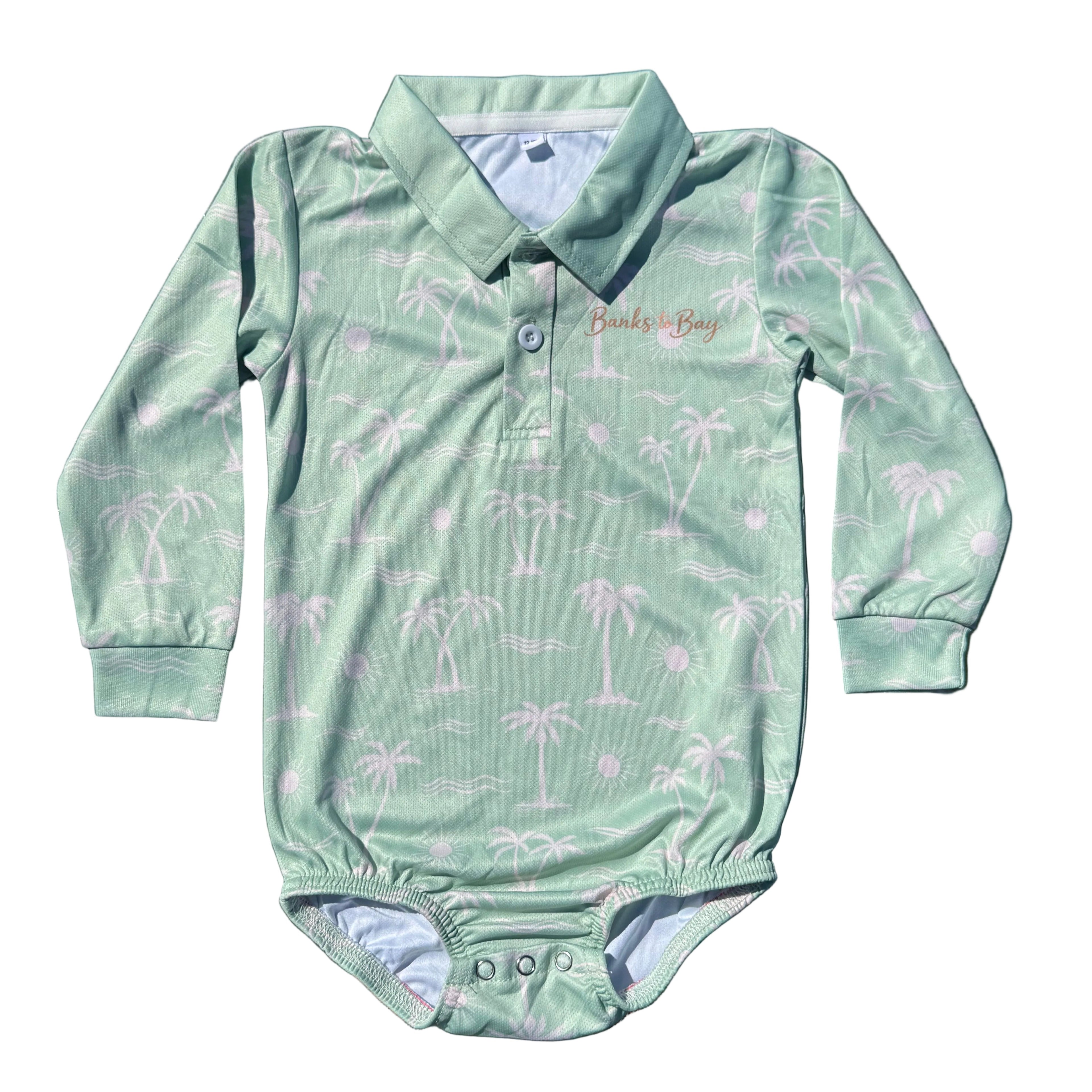 Mint Palm Long Sleeve Romper